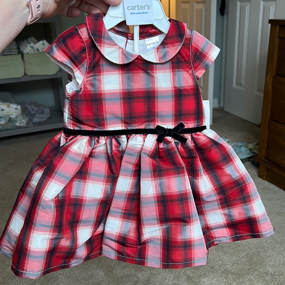 Baby girl red plaid holiday dress